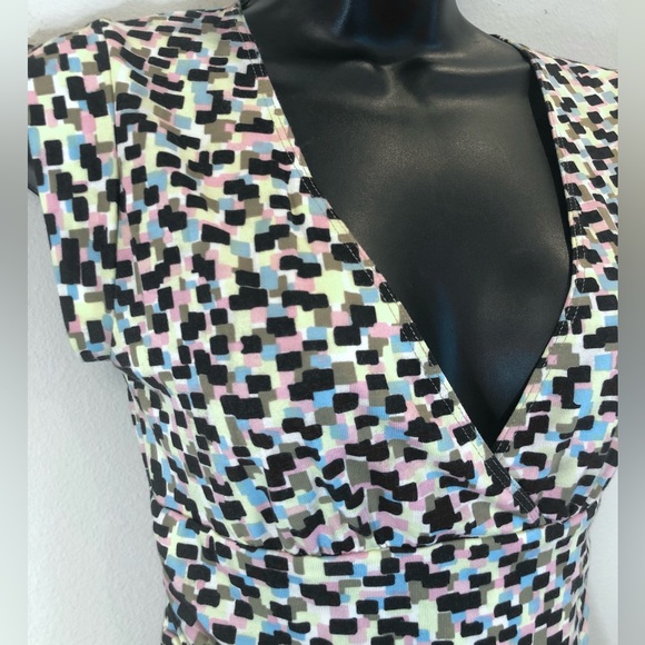 Rare Y2K BCBG MaxAzria Deep V Crossover Neck Cap-sleeve Ruched Stretch Top XS - Picture 3 of 6